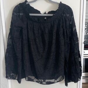 zae’s Boutique Elegant Black Women's Off the Shoulder Sheer Sleeve Black Top